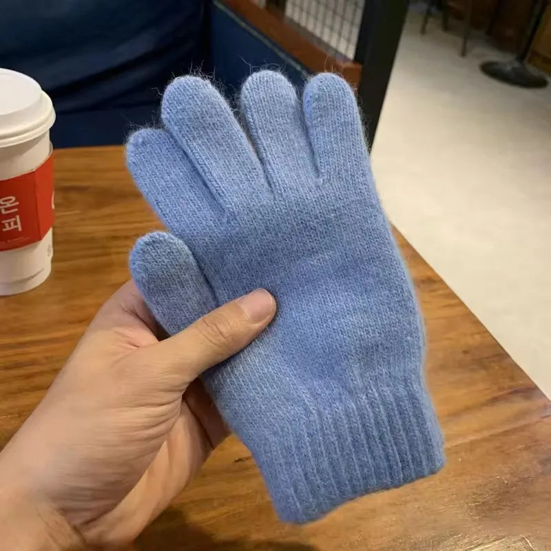 Women's Winter Knit Full Finger Gloves – Warm & Stylish Knit Winter Gloves SPOT Blue