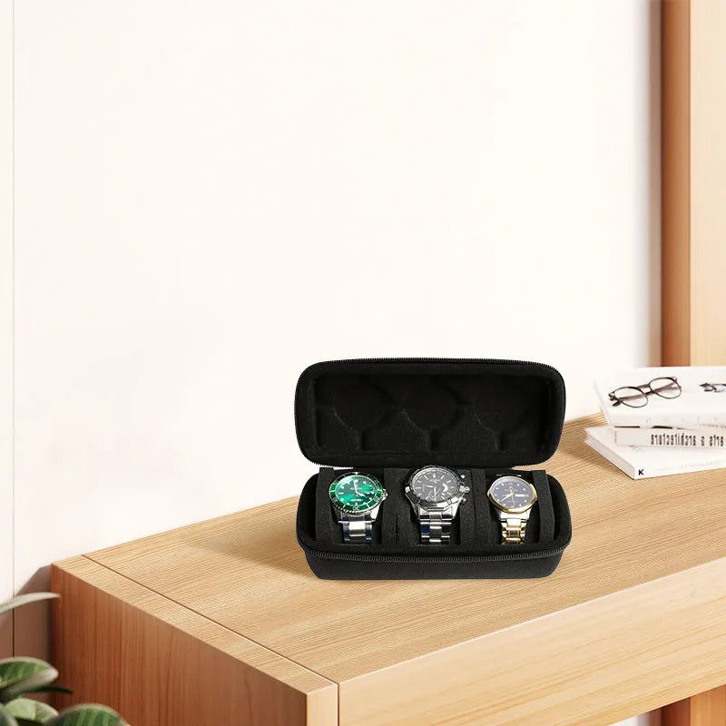 3-Slot Watch Travel Case – Rigid Nylon Watch Organizer Box Watch Travel Case SPOT