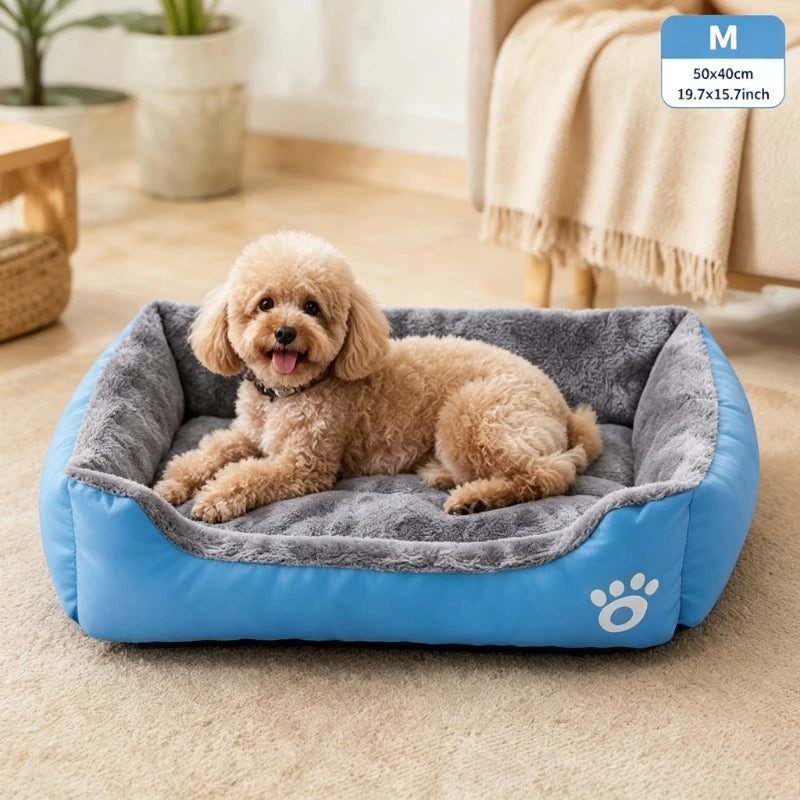 Soft Square Dog Sofa Bed – Warm Washable Pet Cushion Pet Sofa Bed SPOT Blue-50x40cm