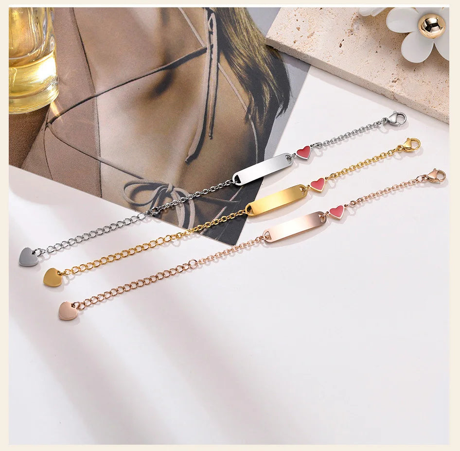 Personalized Heart Bracelet – Engraved Name & Date, Stainless Steel Personalized Bracelet SPOT
