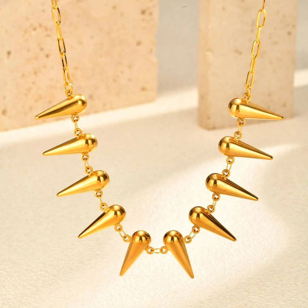 Punk Spike Choker Necklace – Gold Stainless Steel Collar Choker Necklace SPOT