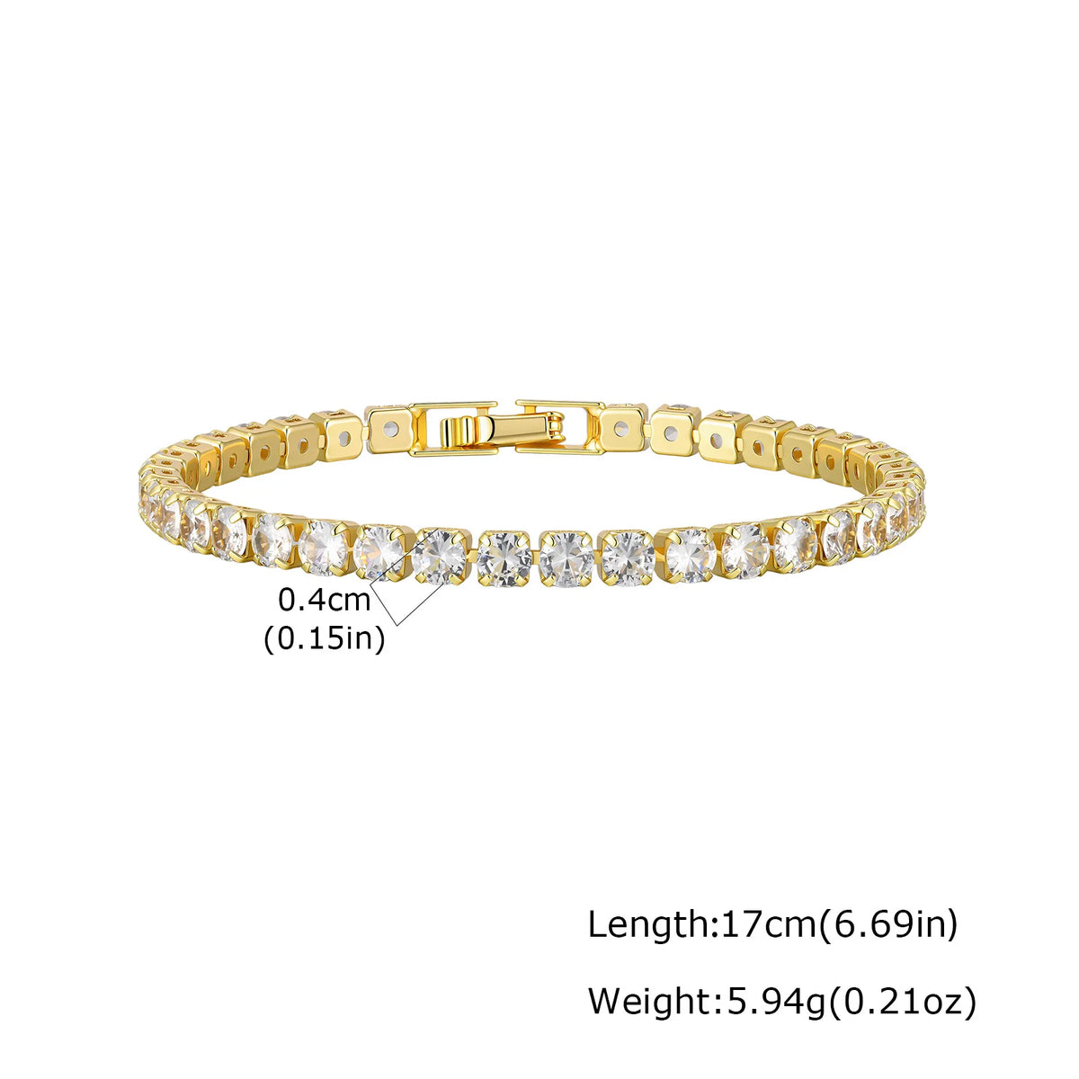 Women's 4mm CZ Tennis Bracelet – Silver-Plated Stacking Gift Tennis Bracelet SPOT 17cm-Style 3 Gold