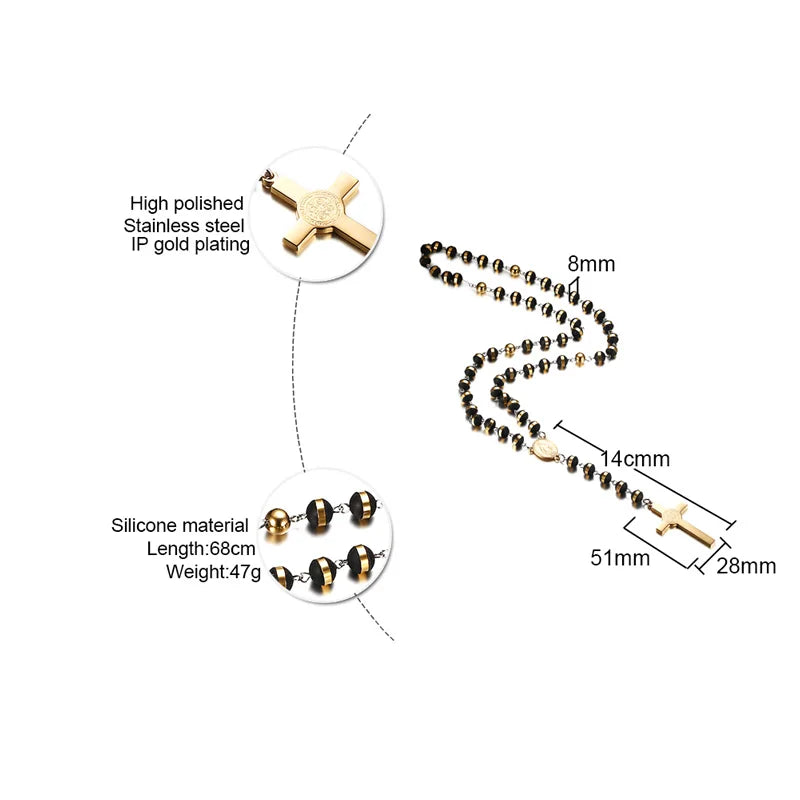 Meaeguet Long Rosary Necklace – Stainless Steel Cross Pendant Rosary Pendant Necklace SPOT