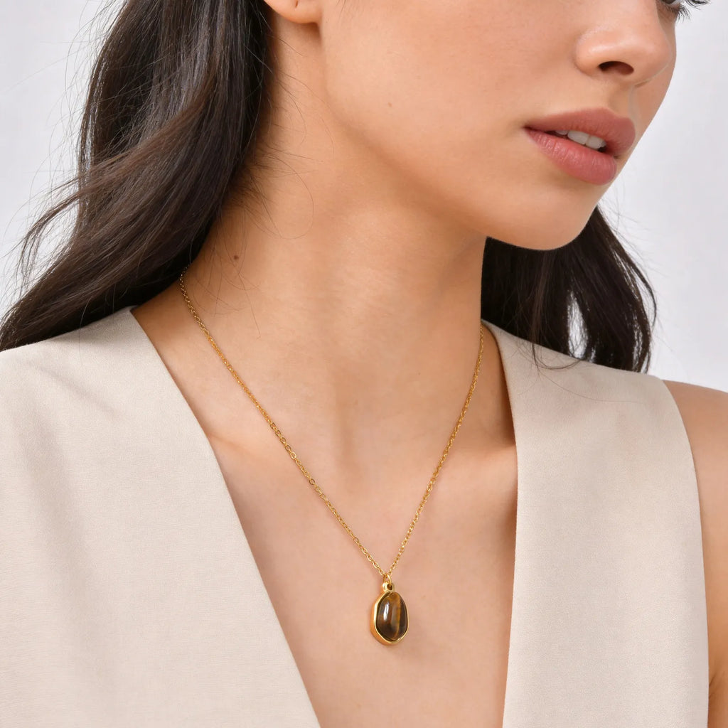Teardrop Tiger Eye Pendant Necklace – 18K Gold Plated Women Pendant Necklace SPOT Default Title