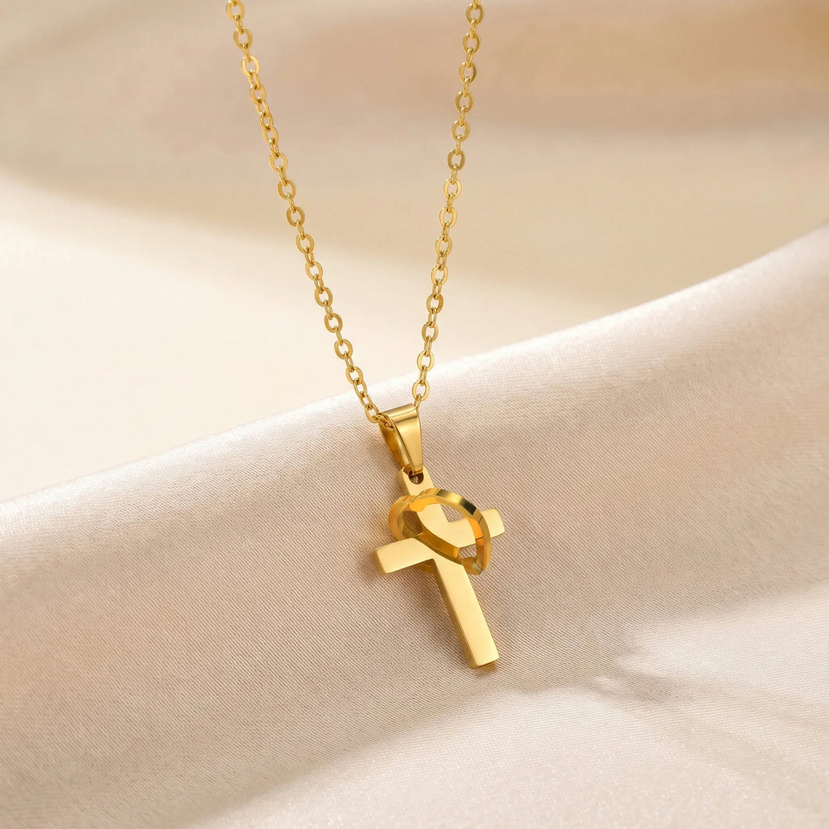 Heart Cross Pendant Necklace – 18K Gold Stainless Steel Cross Pendant Necklace SPOT