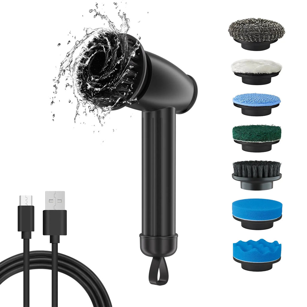 7-in-1 Cordless Electric Spin Scrubber – 7 Brush Heads Electric Spin Scrubber SPOT Black