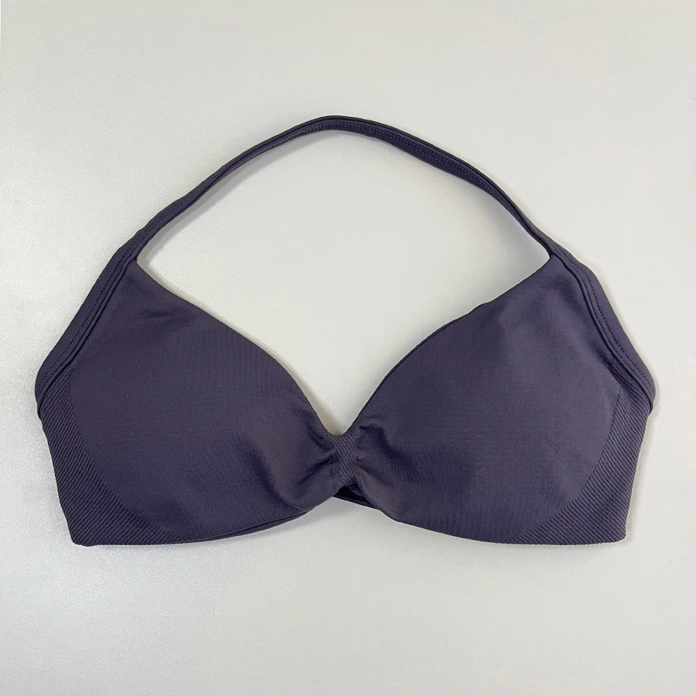 Women's Strappy Halter Sports Bra – Backless Gym Crop Top Women's Sports Bra SPOT Truffle L