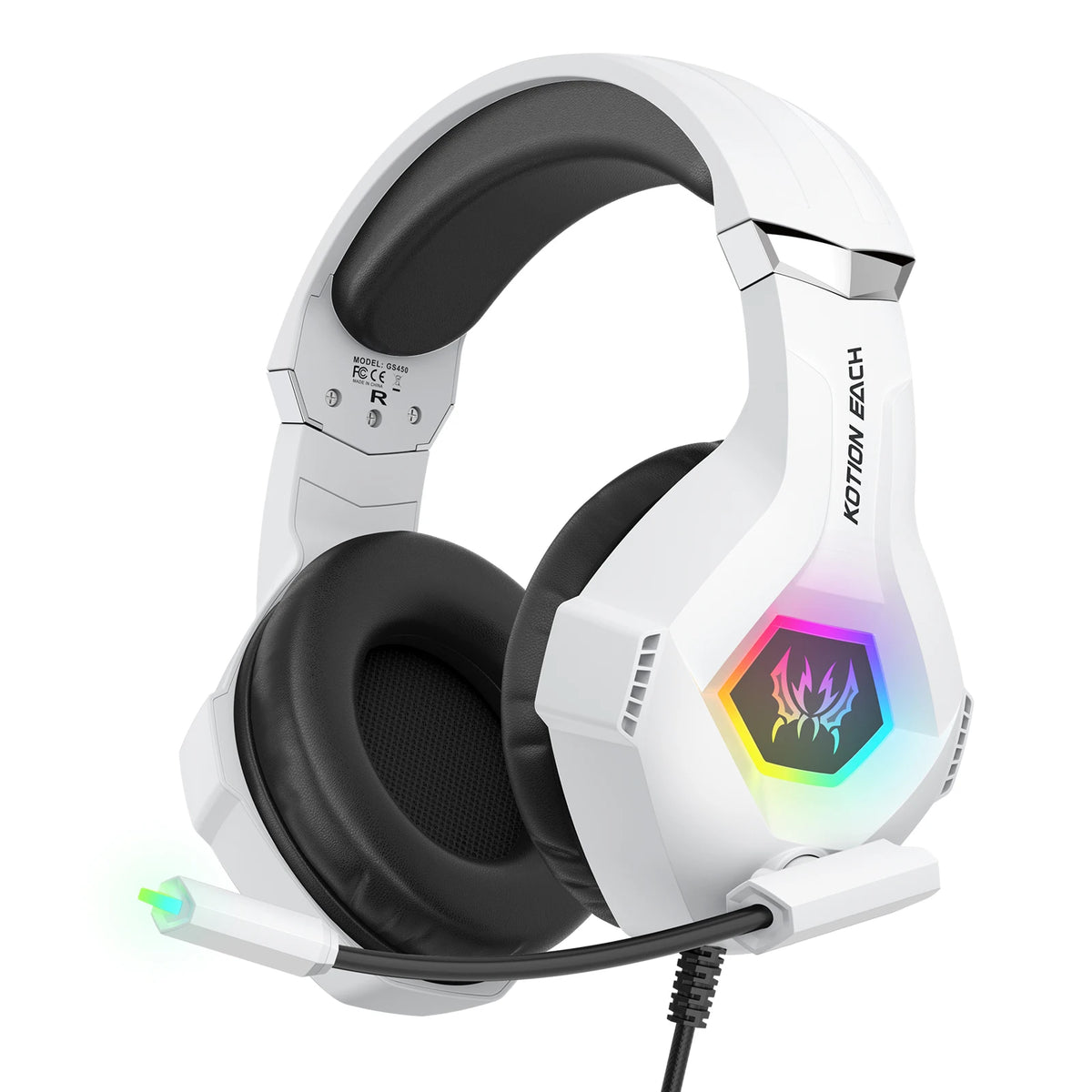 VIKEFON GS450 Wired Gaming Headset RGB Bass Mic PS5 Xbox PC Wired Gaming Headset SPOT White RGB GS450