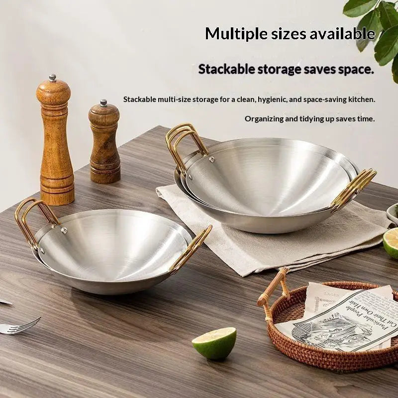 Stainless Steel Round Wok – Dual Handle, Even Heat, Easy Clean Stainless Steel Wok SPOT