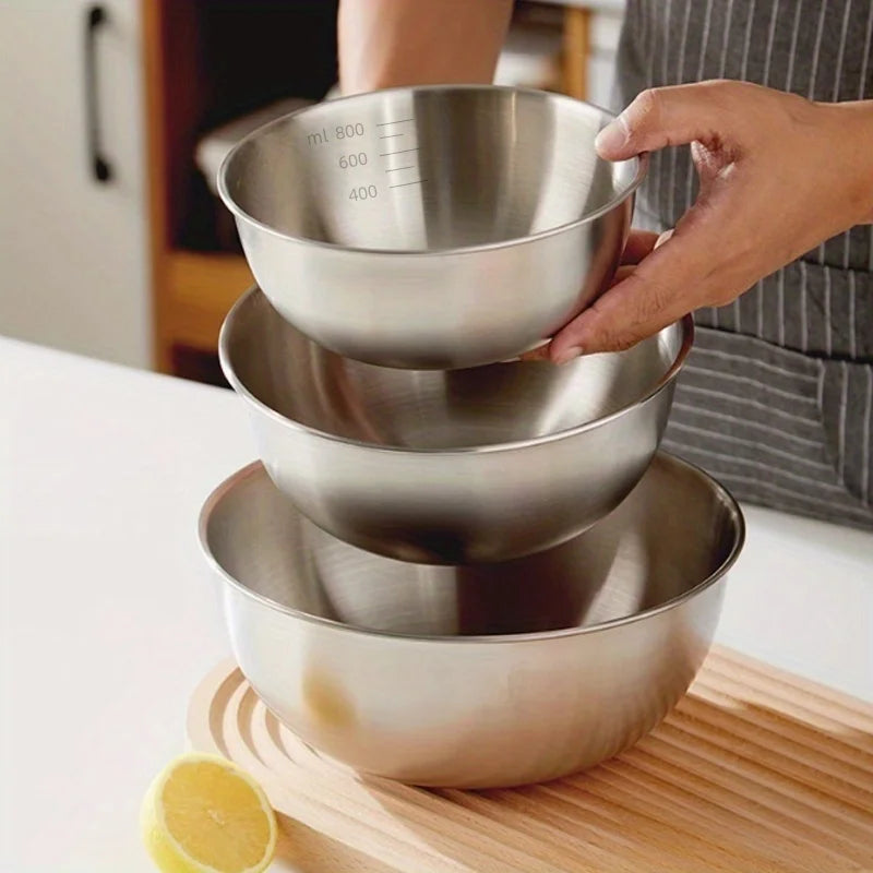 Set of 3 Stainless Steel Mixing Bowls with Measurements Mixing Bowl Set SPOT