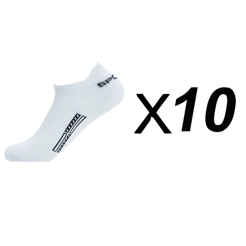 10-Pack Men's Breathable Mesh Ankle Socks – Low Cut Athletic Men's Ankle Socks SPOT 10pairs white One Size