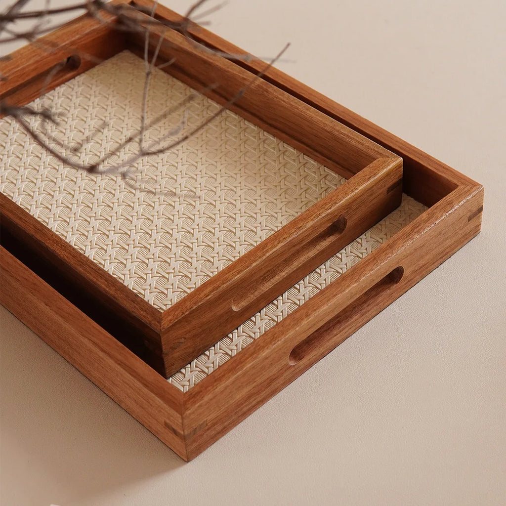 Bamboo Woven Acacia Wood Decorative Tray – Jewelry & Home Decorative Wood Tray SPOT