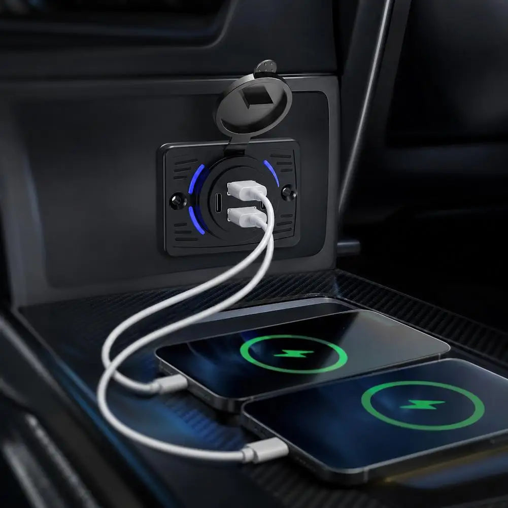 4-in-1 Car Charger QC3.0 + PD USB with Lid | 12V/24V RV Truck Car USB Charger SPOT
