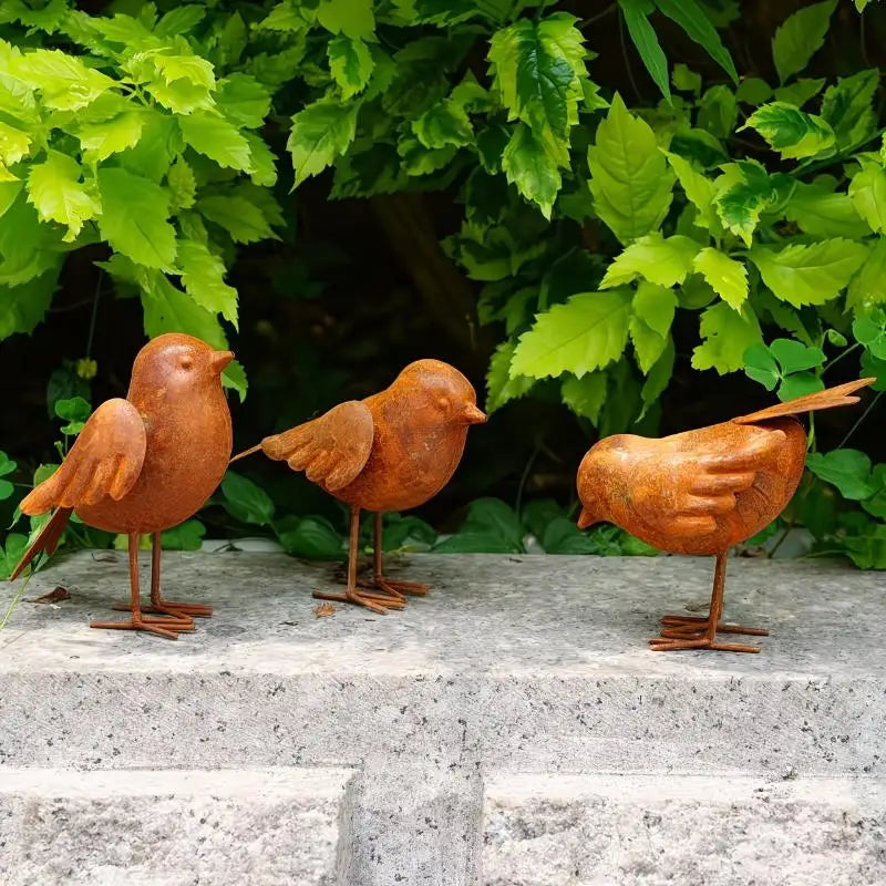 Vintage Rusty Metal Bird Figurines – 3-Pc Farmhouse Decor Set Decorative Figurine Set SPOT