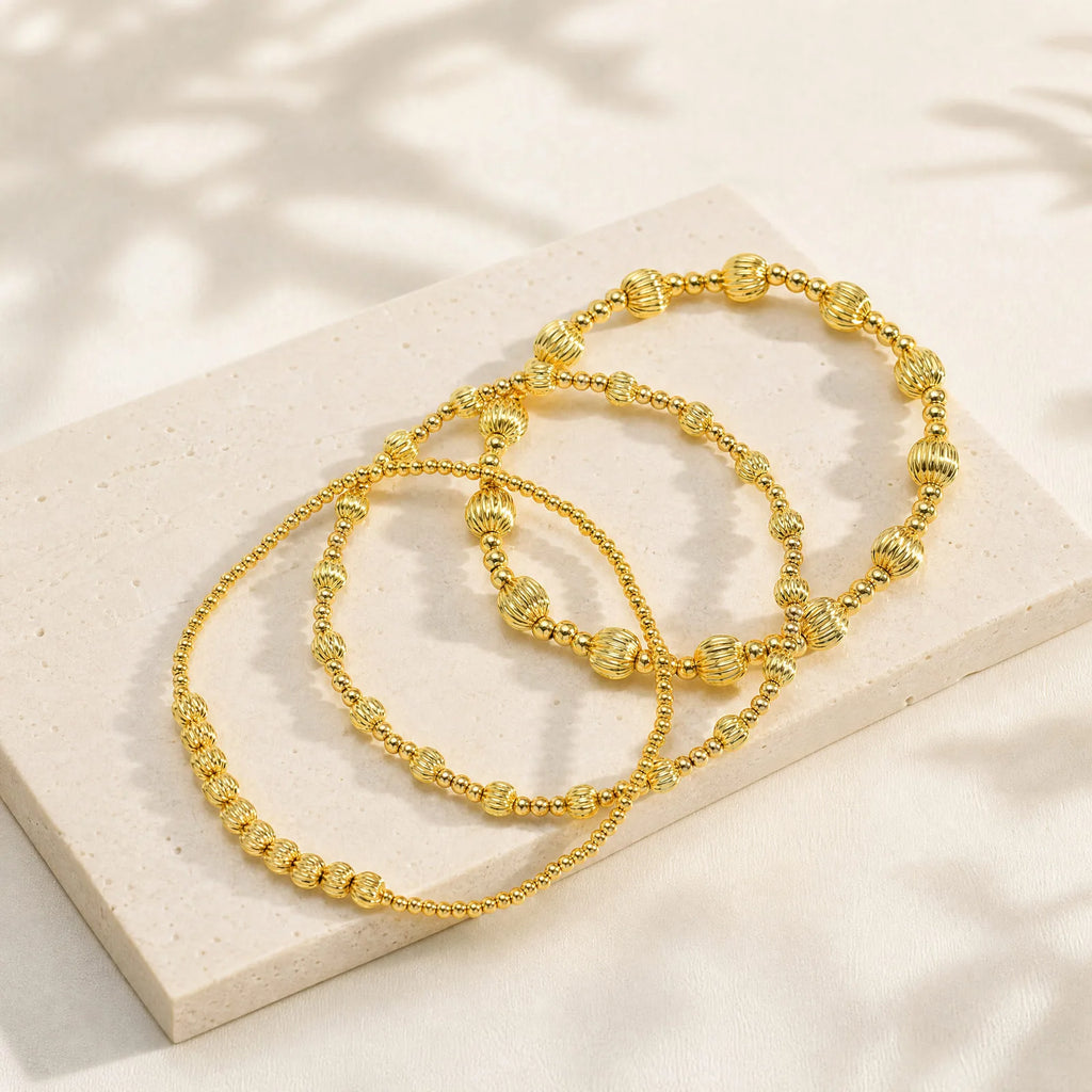 Gold Beaded Bracelet – Copper Stretch Stackable Women's Jewelry Beaded Bracelet SPOT