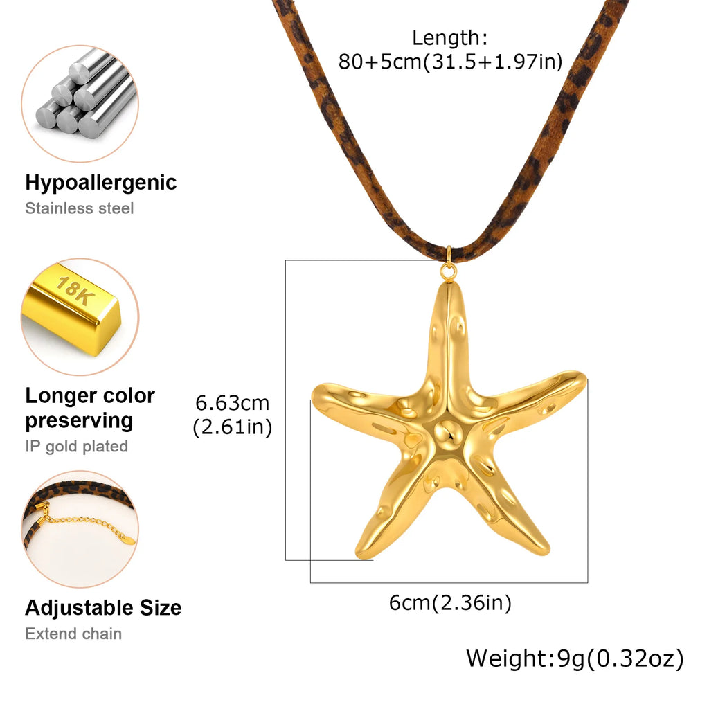 Starfish Shell Necklace – Leopard Cord Beach Pendant Jewelry Pendant Necklace SPOT