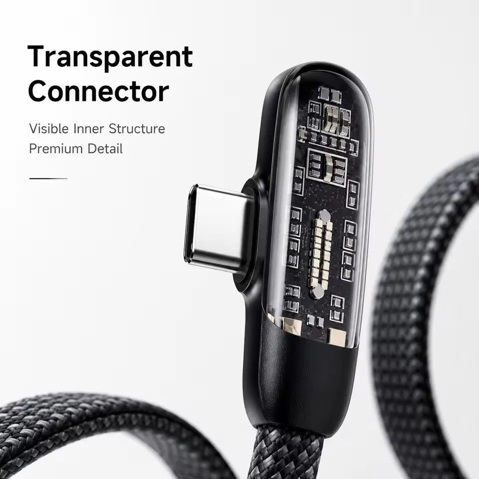 100W USB-C Right-Angle Fast Charging Cable 6A Braided USB-C Charging Cable SPOT