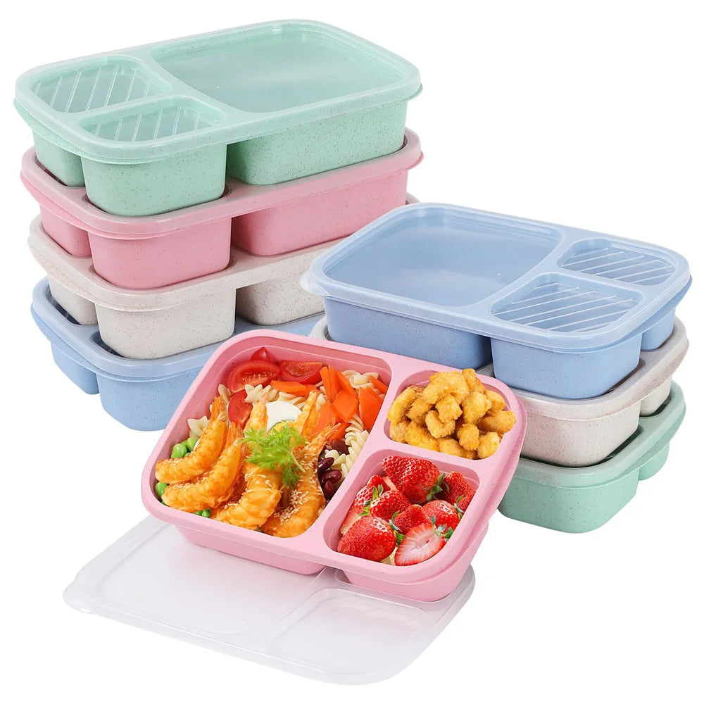 Wheat Straw Bento Lunch Box – 3-Compartment Meal Prep Set Bento Lunch Box SPOT