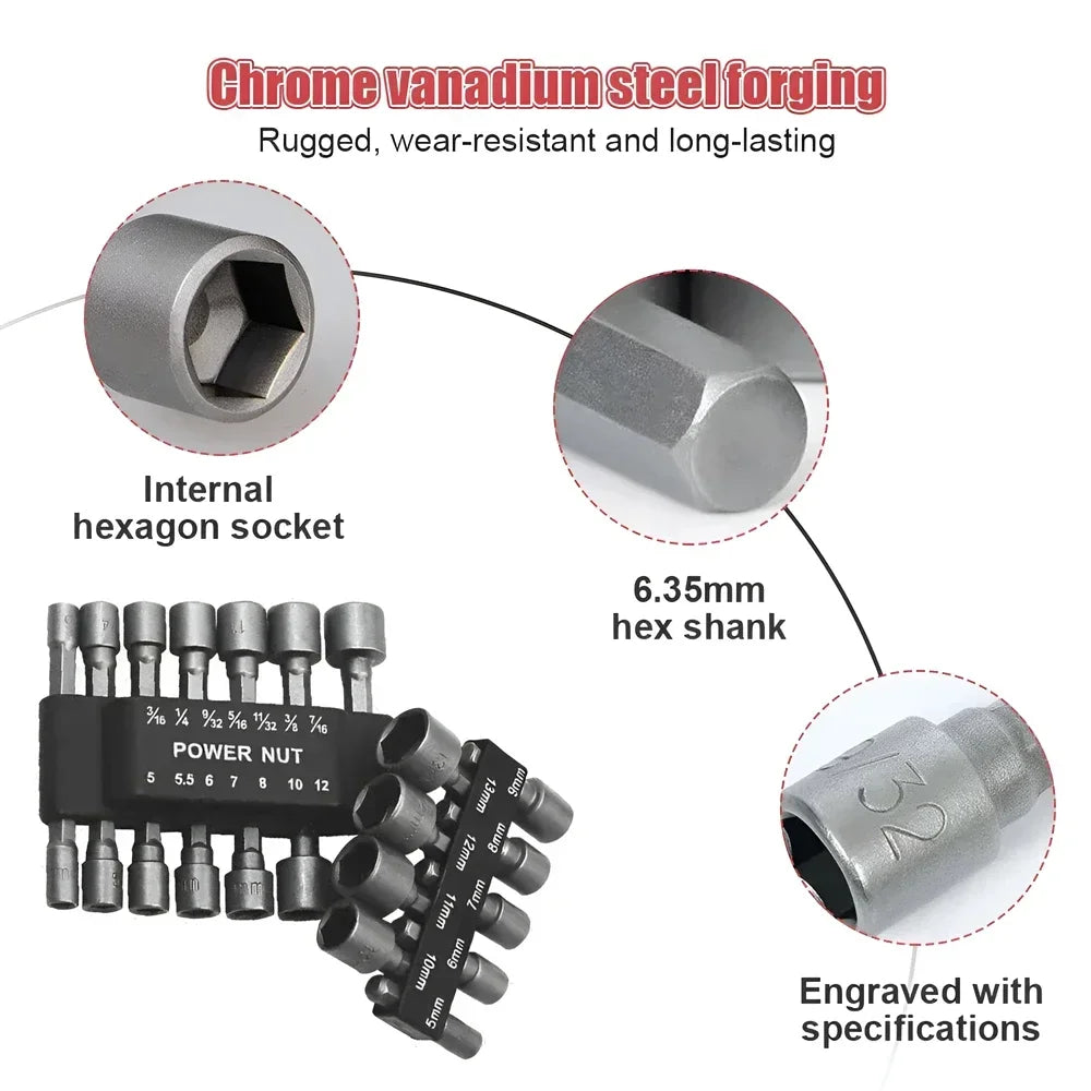 14-Pc Magnetic Nut Driver Hex Socket Drill Bit Set – Cr-V Steel Nut Driver Bit Set SPOT