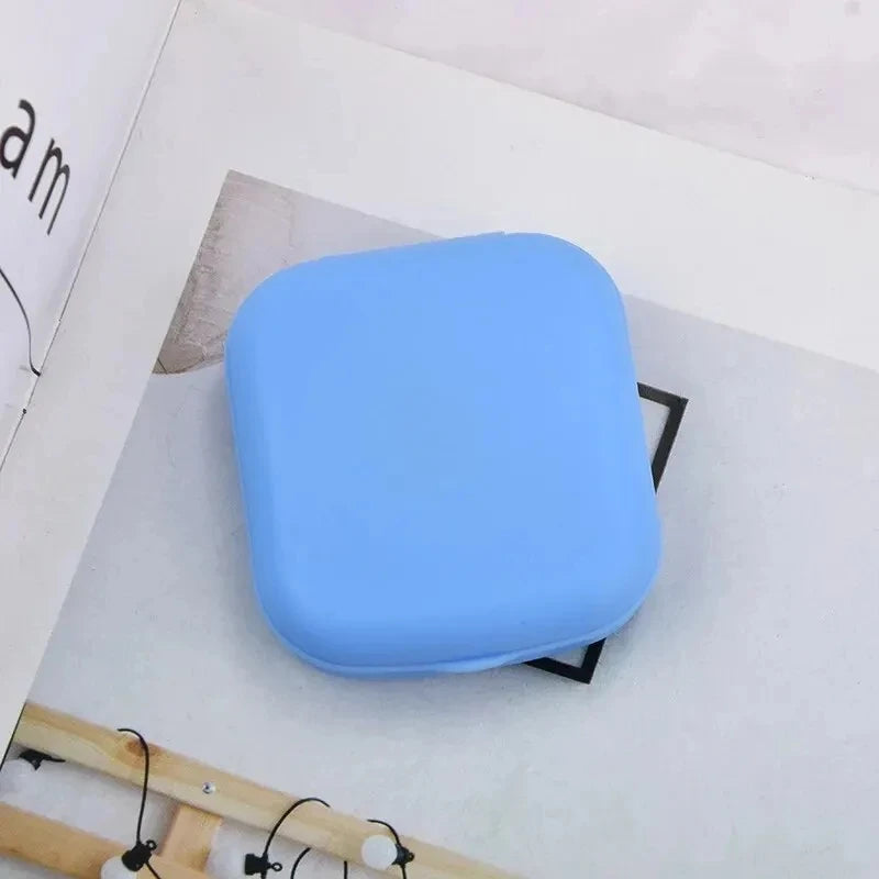 Mini Square Contact Lens Case with Mirror – Travel Kit Contact Lens Case SPOT Blue