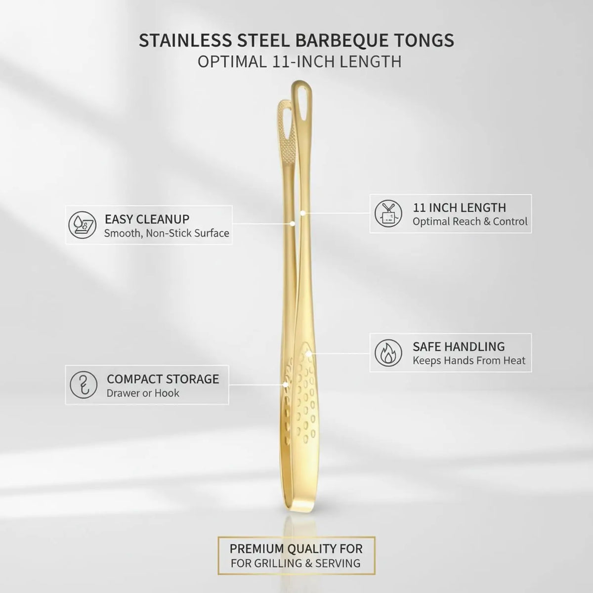 Golden 304 Stainless Steel Korean BBQ Tongs – 11-Inch BBQ Grill Tongs SPOT