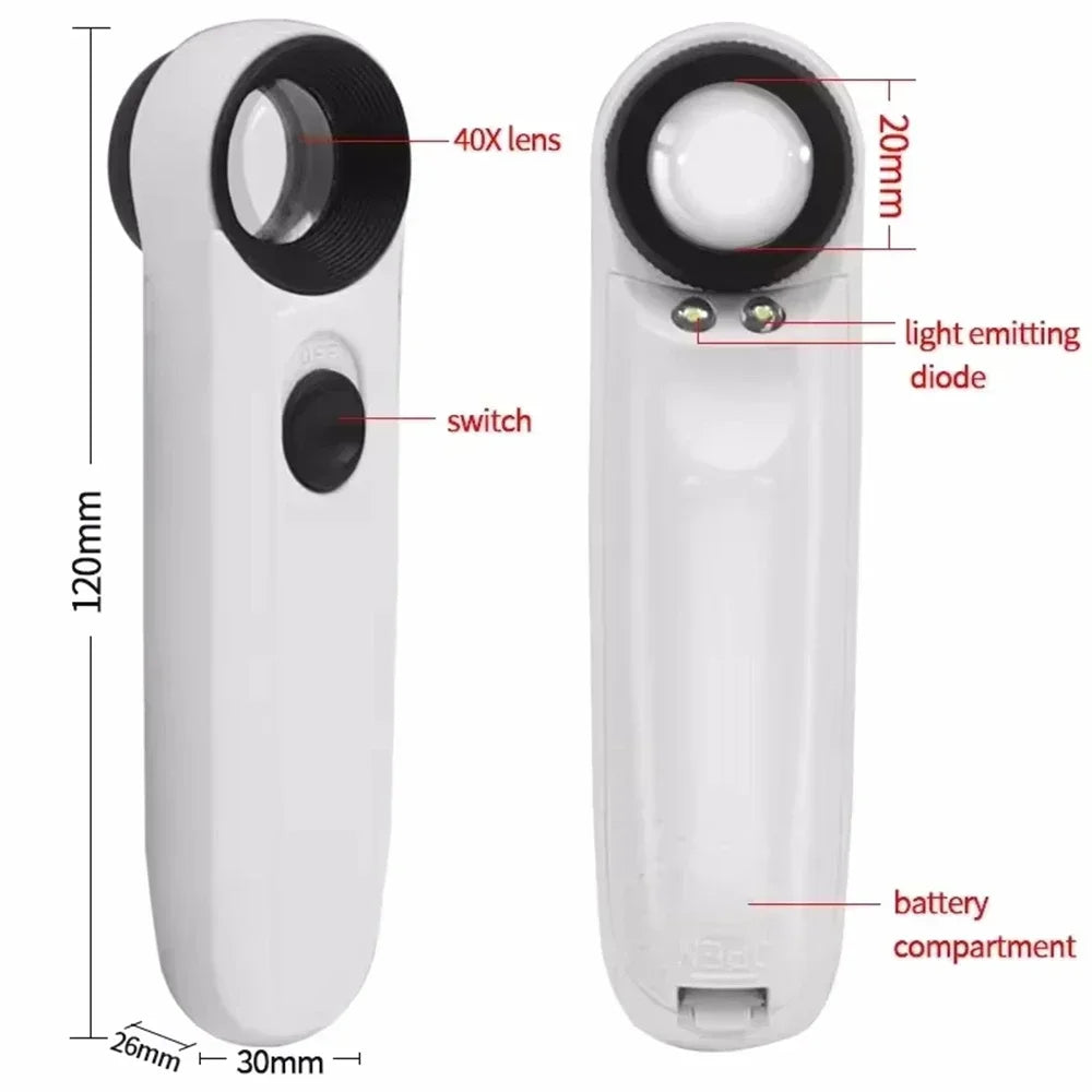40X LED Pocket Magnifier – Jewelry, Coins & Electronics Loupe LED Handheld Magnifier SPOT