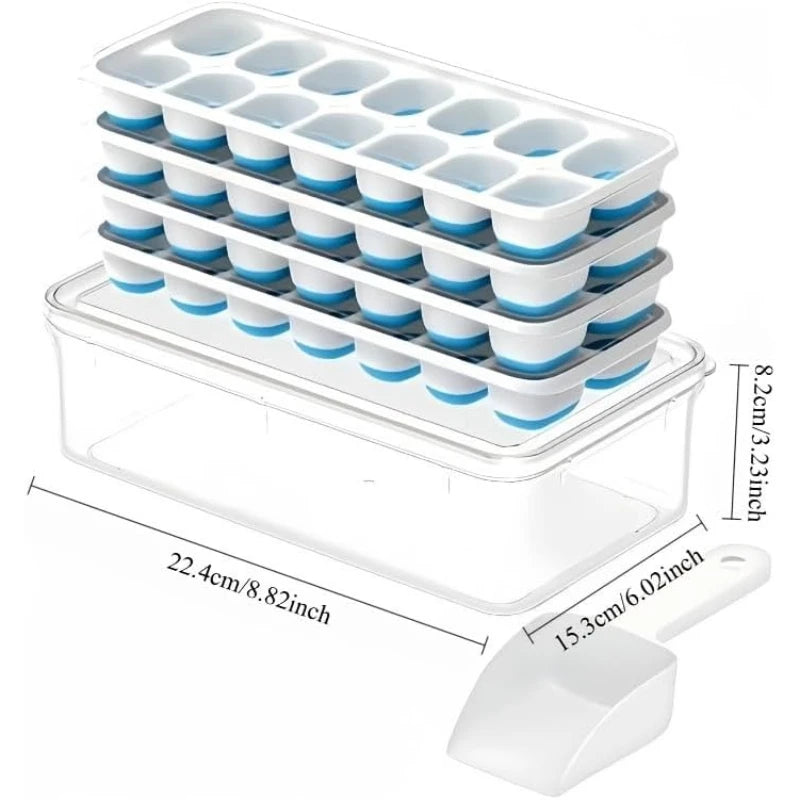 4-Pack Silicone Ice Cube Trays with Lid, Bin & Scoop Ice Cube Tray Set SPOT