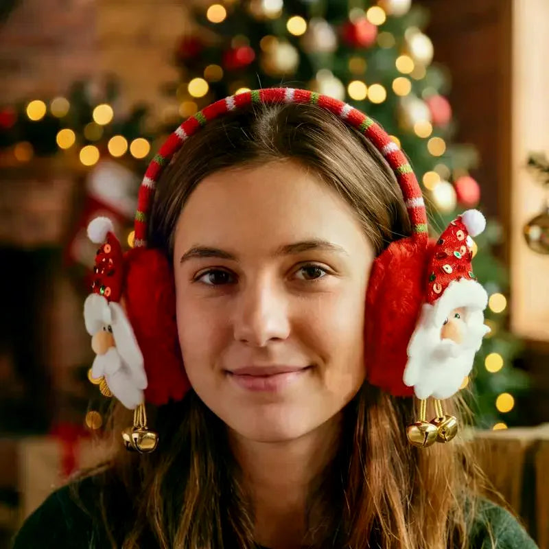 Christmas Plush Earmuffs – Festive Elastic Ear Warmers Holiday Earmuffs SPOT