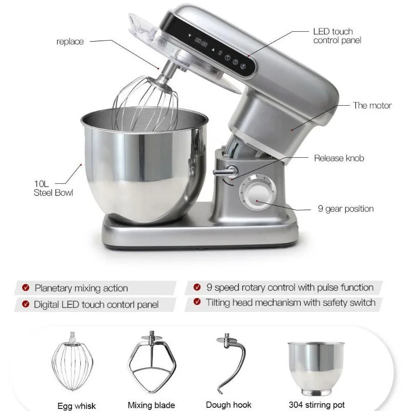 2200W 10L Planetary Stand Mixer – Dough, Cake & Bread Planetary Stand Mixer SPOT