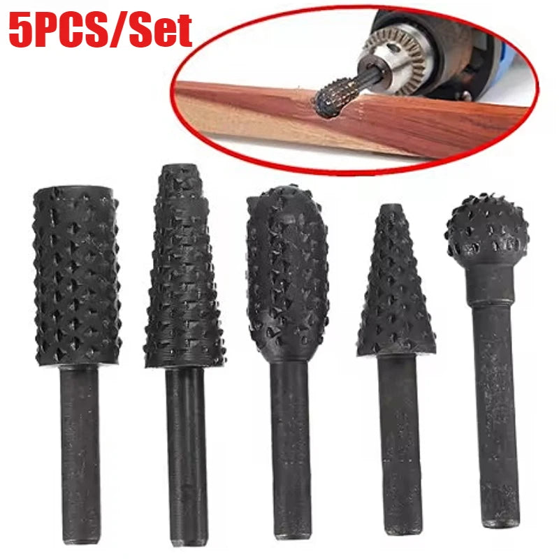 5-Pc Rotary Rasp File Drill Bit Set – 1/4" Shank Burr Kit Rotary Rasp Bit Set SPOT