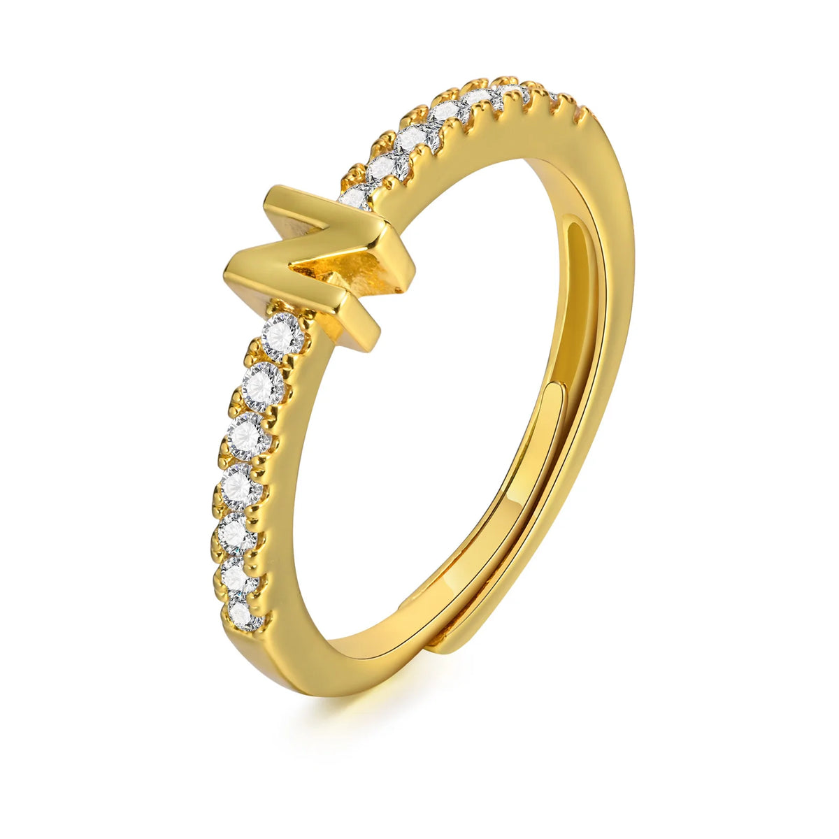 Women's Initial Letter Ring – Pavé CZ Adjustable Stacking Ring