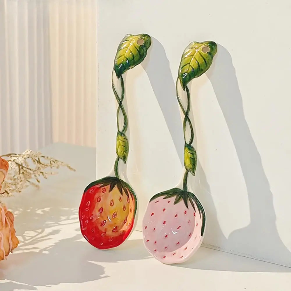 Hand-Painted Strawberry Ceramic Soup Ladle & Stirring Spoon Ceramic Kitchen Spoon SPOT