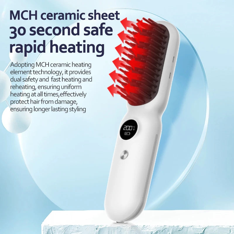 Wireless USB Rechargeable Hair Straightener Brush – Men & Women Hair Straightener Brush SPOT