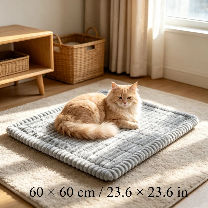 KEMORELA Striped Plush Dog Car Bed Mat – Non-Slip Washable Dog Car Bed Mat SPOT Gray 60x60cm