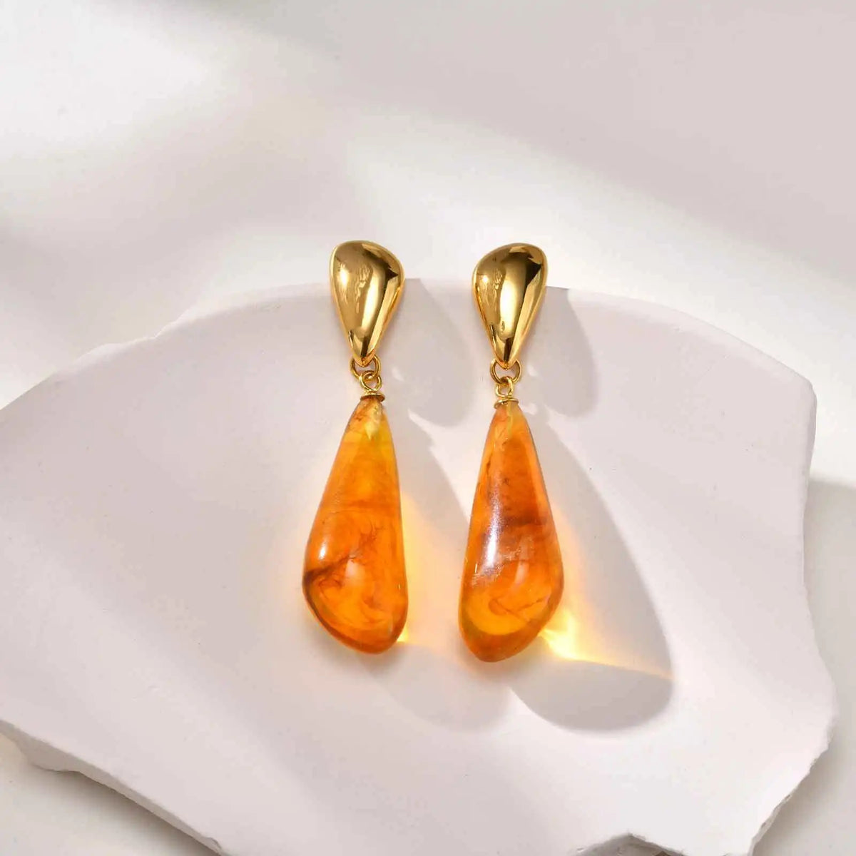 Amber Resin Teardrop Dangle Earrings – Gold Statement Drops Dangle Earrings SPOT Default Title