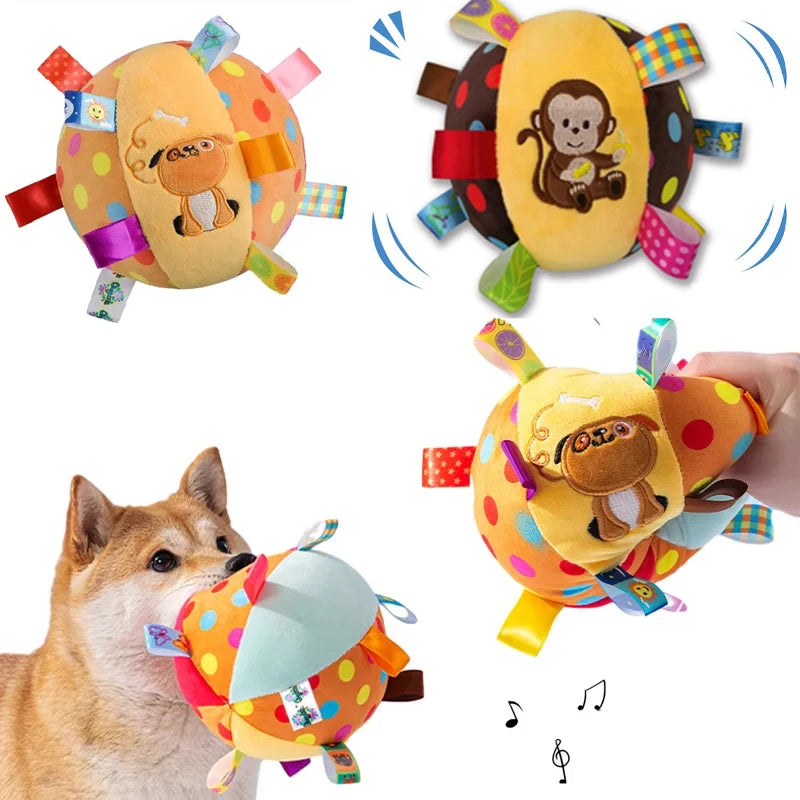 Interactive Ball Dog Toy – Bite-Resistant Plush Handle & Bells Interactive Dog Toy SPOT