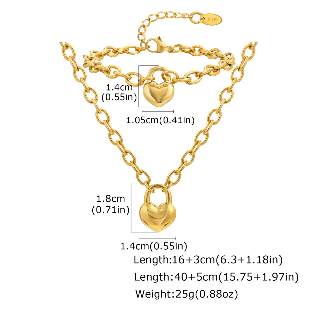 Heart Pendant Bracelet – 18K Gold Plated Stainless Steel Chain Link Bracelet SPOT