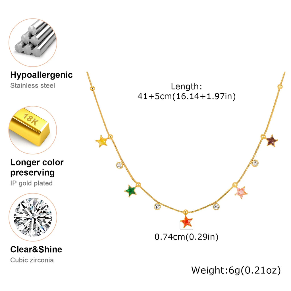 Multicolor Star CZ Snake Chain Necklace | 18K Gold Plated CZ Chain Necklace SPOT