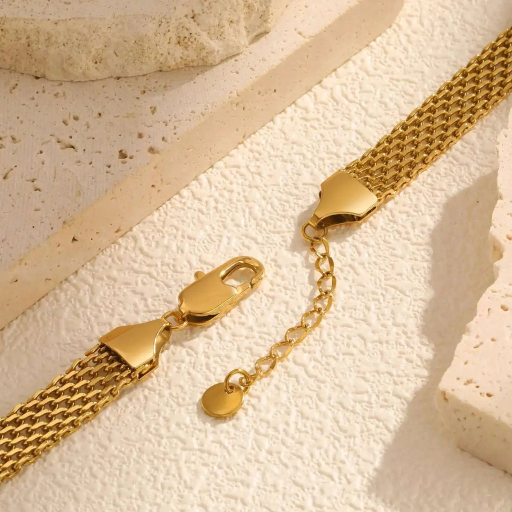 Meaeguet Gold Plated Mesh Link Chain Bracelet for Women Chain Link Bracelet SPOT