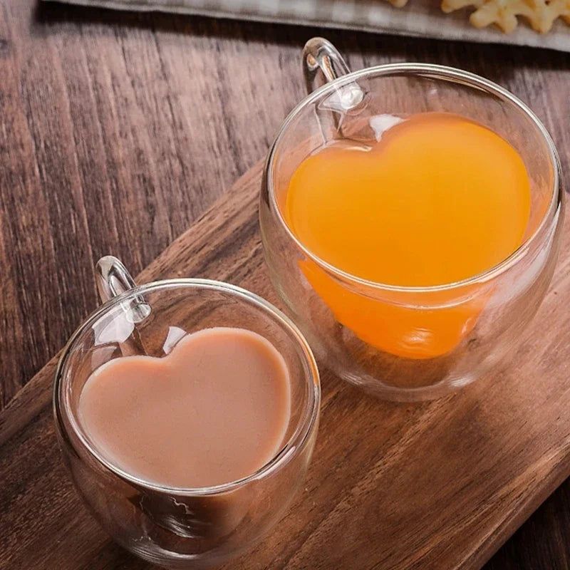 Heart Double Wall Glass Cups with Handle – Set of 2 Glass Cup Set SPOT