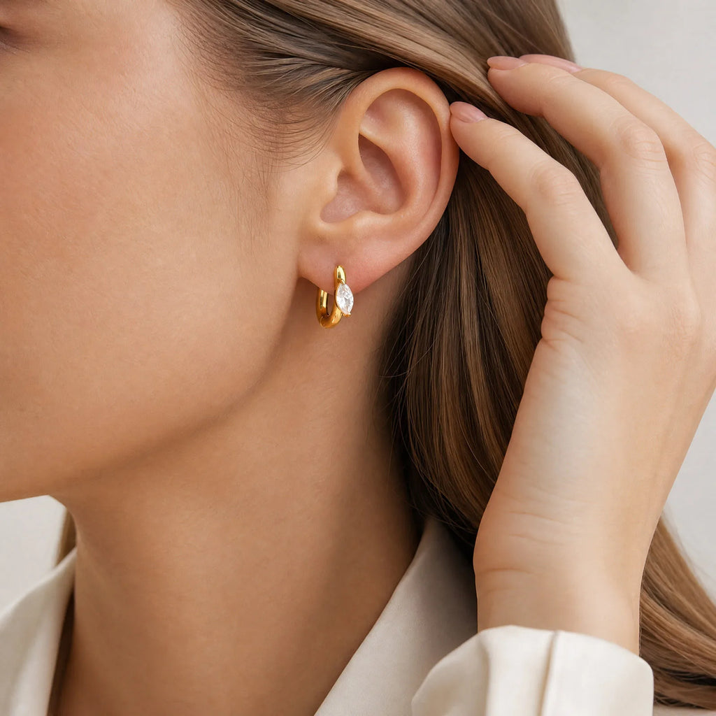 CZ Huggie Hoop Earrings – Gold Plated Geometric Stainless Steel Huggie Hoop Earrings SPOT