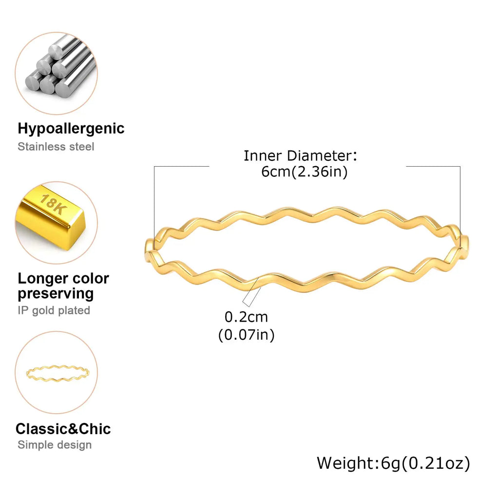Wavy Gold Bangle Bracelet – Stainless Steel Minimalist Jewelry Bangle Bracelet SPOT