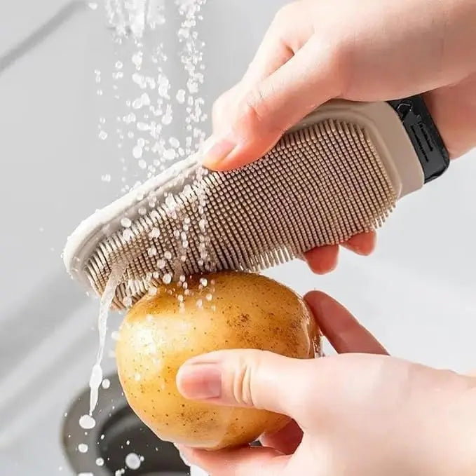 2-Pack Silicone Cleaning Brush & Scraper | Kitchen Scrubber Silicone Kitchen Scrubber SPOT Grey