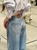 Women's Y2K Gradient Wide Leg Jeans – High Waist Streetwear Wide Leg Jeans SPOT Blue 3116 XXL