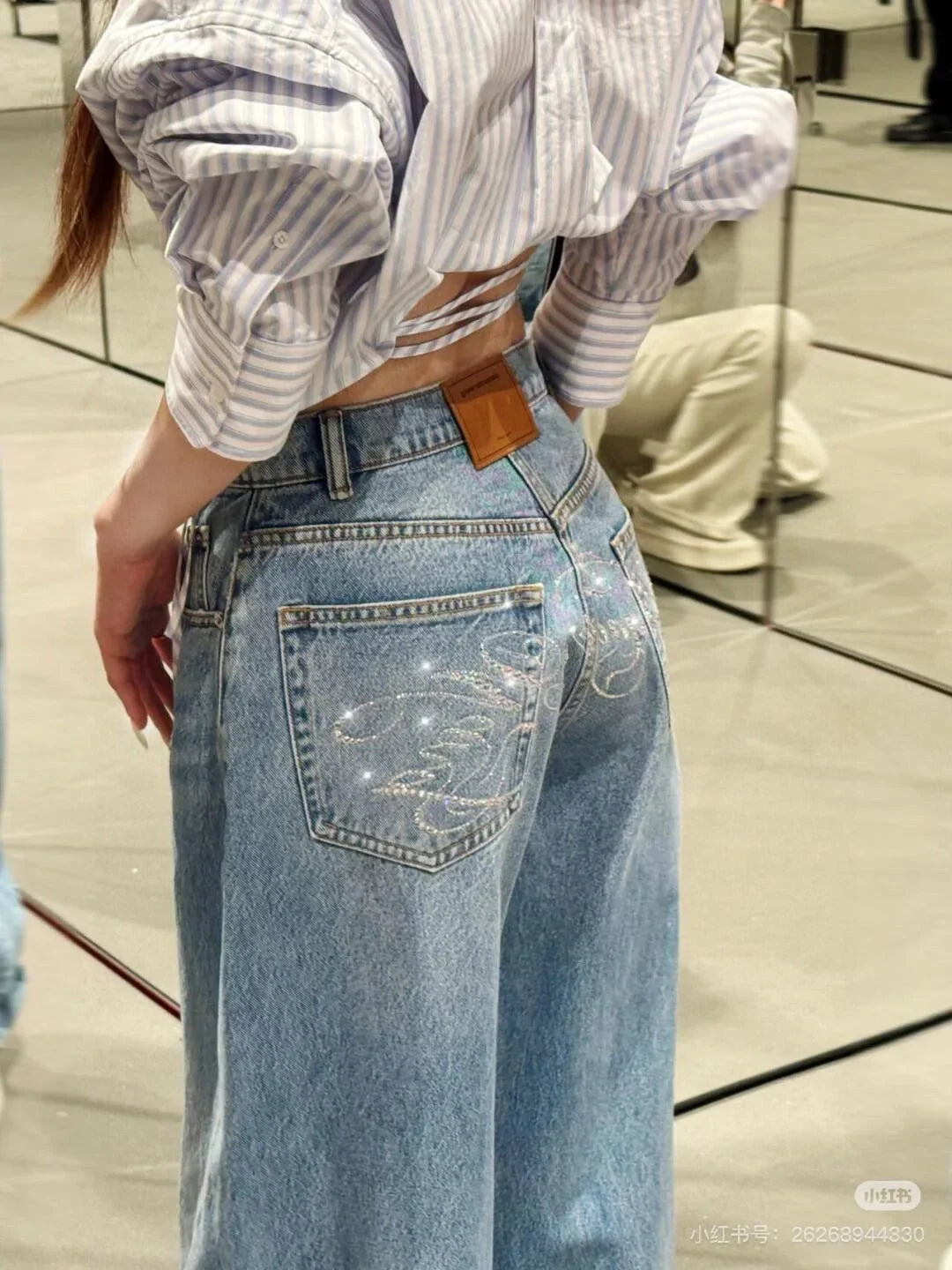 Women's Y2K Gradient Wide Leg Jeans – High Waist Streetwear Wide Leg Jeans SPOT Blue 3116 XXL