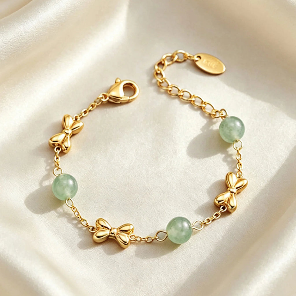 Bowknot Natural Stone Bead Bracelet – 18K Gold Girls Jewelry Girls Charm Bracelet SPOT