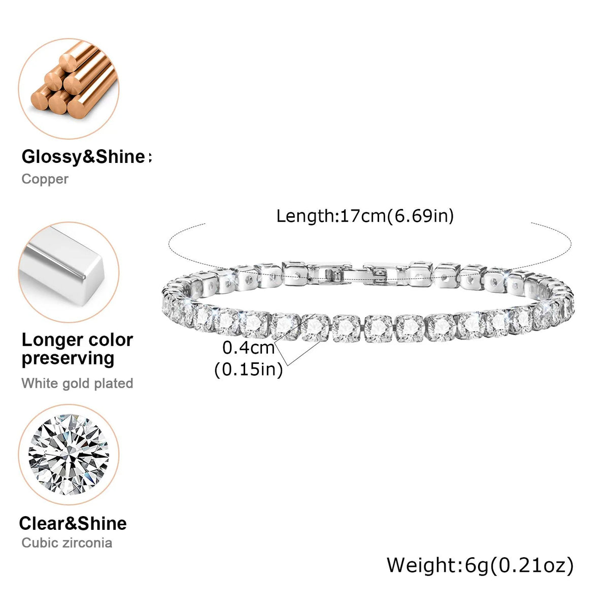 Women's 4mm CZ Tennis Bracelet – Silver-Plated Stacking Gift Tennis Bracelet SPOT