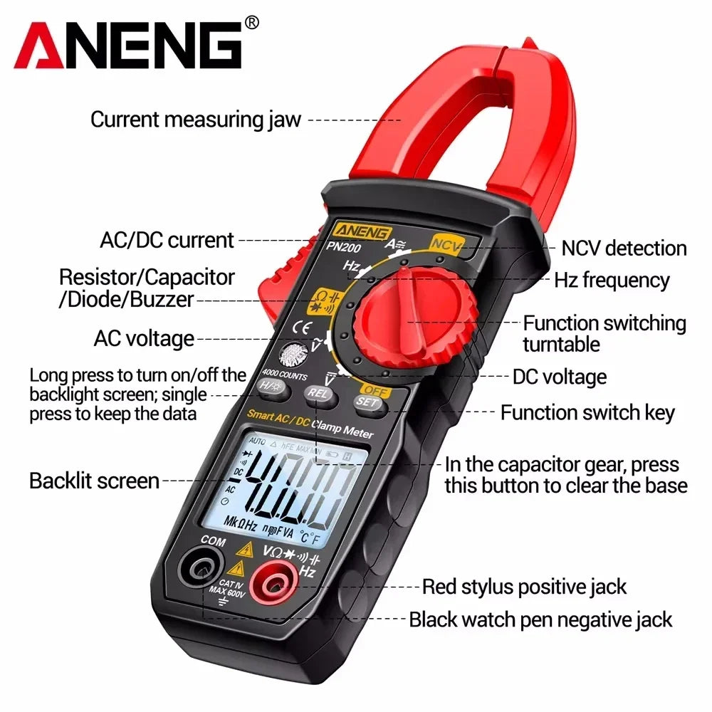 ANENG PN200 Digital Clamp Meter 600A DC/AC Multimeter NCV Digital Clamp Meter SPOT