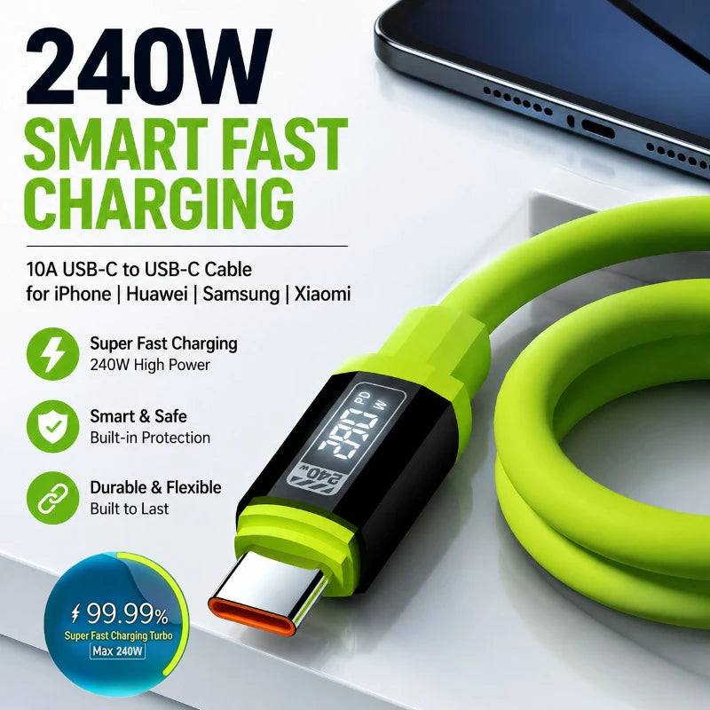 240W USB-C to C Silicone Fast Charging Cable | 6A 480Mbps USB-C Charging Cable SPOT
