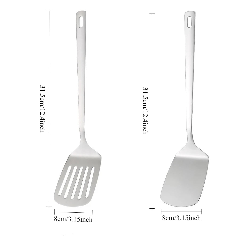 2-Piece Stainless Steel Spatula Set – Slotted & Solid Turner Kitchen Spatula Set SPOT